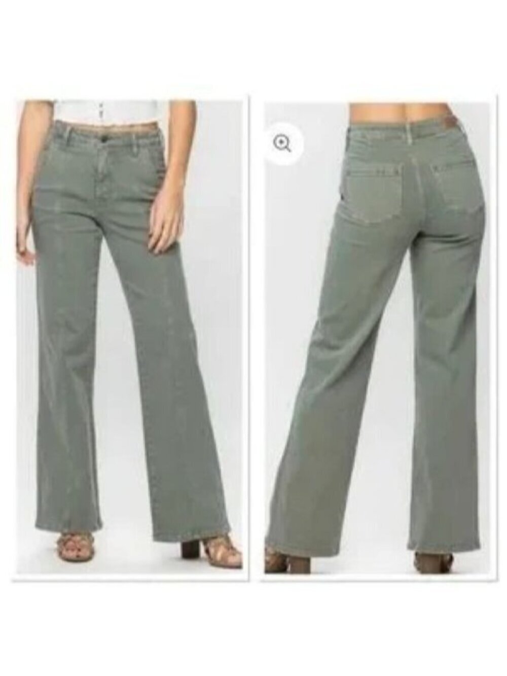 Judy Blue JB88688 Greenwich High Waist Wide Leg Green Denim Pants Size 11/30